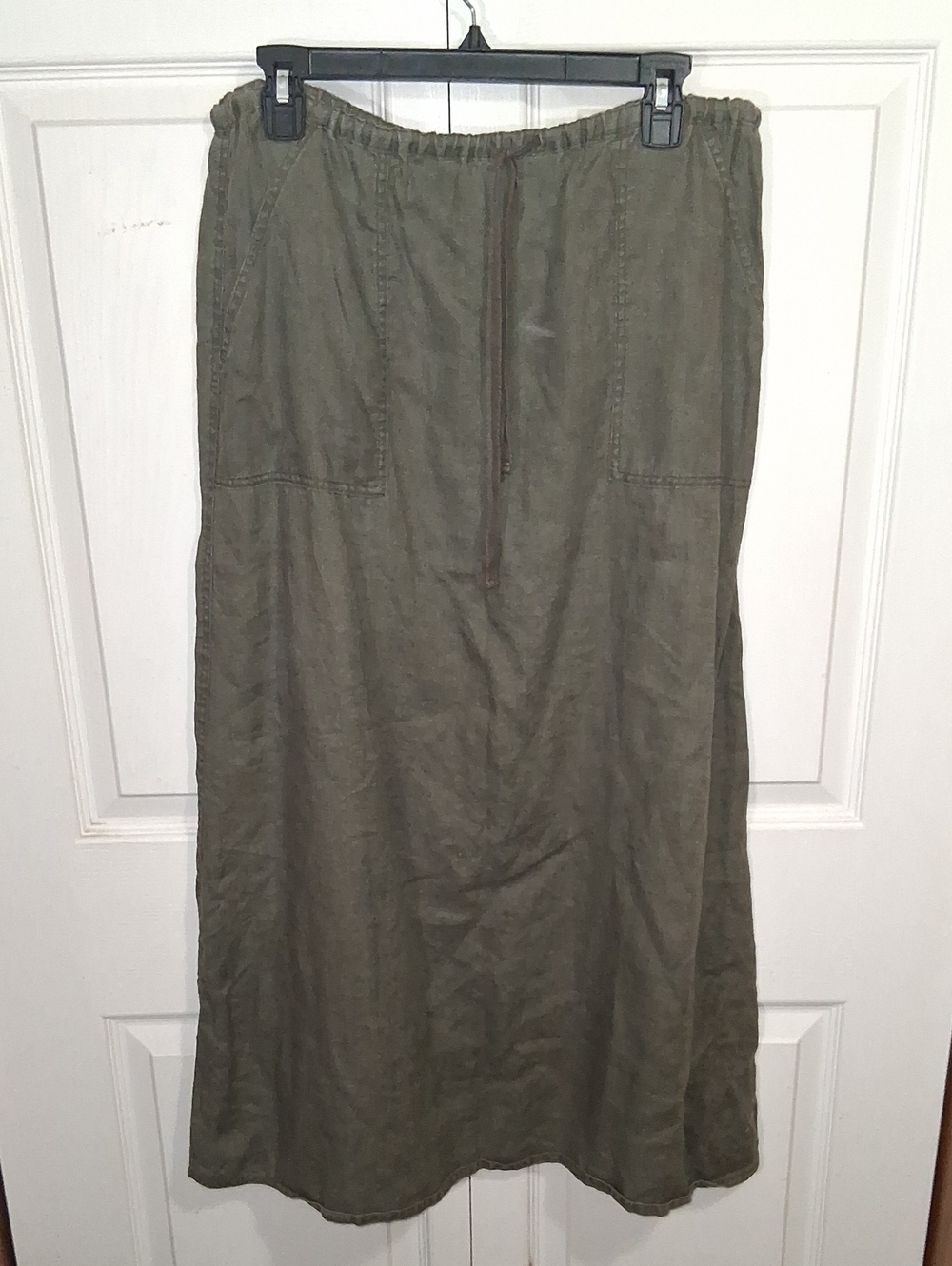 Eddie Bauer Linen Maxi Skirt - Olive Army Green - M